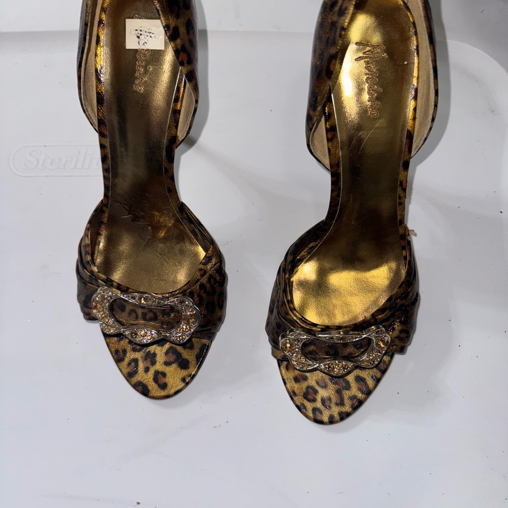Leopard Print Open-Toe Heels 3”
